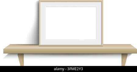 Horizontaler Bilderrahmen-Mockup. Holzregalrahmen-Mockup. Landschaftsposter-Mockup. Leerer Bilderrahmen-Display. Minimale Wandkunst-Mockup. Vektor-Illustrator Stock Vektor