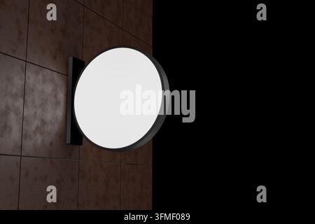 Modell von Blank White Signage Circular auf einer Fliesenwand - 3D Illustration Stockfoto