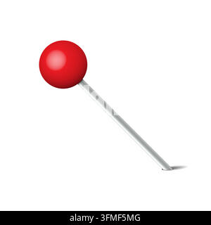 Eine rote Stecknadel mit einem abgesetzten Schatten wird gezeigt. Die Stecknadel steht vertikal und kann verwendet werden, um Orte auf Karten oder in digitalen Designs zu markieren. Ein einfacher und klarer Designstil wird verwendet. 3D-Vektorillustration Stock Vektor