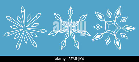 Doodle weiße Schneeflocken Clipartset für Weihnachtsgrußkarte Stock Vektor