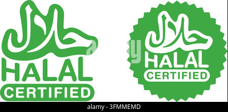 Halal-zertifiziertes Lebensmittel- Emblem für traditionelle muslimische Lebensmittelprodukte - isolierter runder Vektoraufkleber Stock Vektor