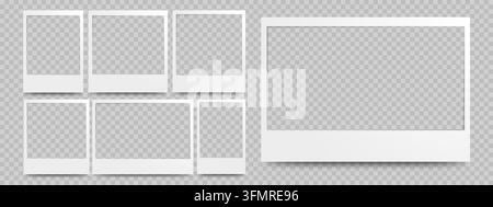 Leere Vorlagen von Fotorahmen. Satz von vektorisierten Vintage-Bildern mit Schatten isoliert auf transparentem Hintergrund Stock Vektor