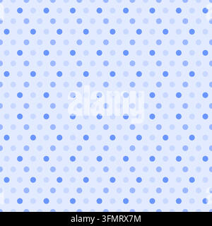 Einfacher nahtloser Hintergrund mit Punkten, der wiederholte blaue Kreise in hellen und mittleren Pastelltönen auf einem hellblauen Hintergrund zeigt Stock Vektor
