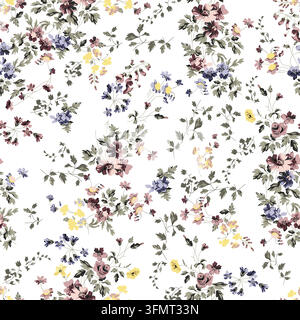 Blumenmuster auf cremefarbenem Hintergrund für Stoff- oder Tapetendesign Stock Vektor