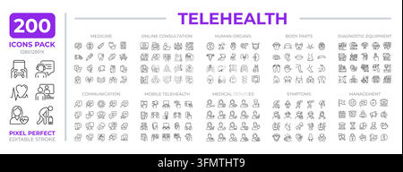 Sammlung von Telehealth-Linienicon-Sets Stock Vektor