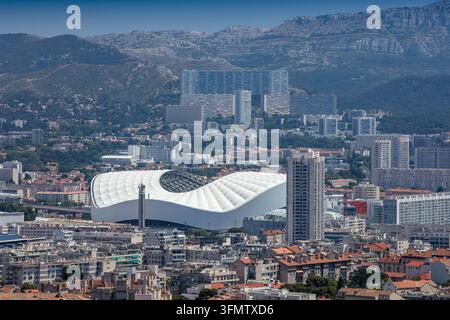 FRANKREICH, BOUCHES-DU-RHONE (13) MARSEILLE, STADE VELODROME (ORANGE VELODROME). BERÜHMTES FUSSBALLSTADION DES OLYMPIQUE DE MARSEILLE. Stockfoto