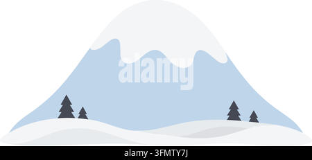 Flache Illustration eines blassblauen schneebedeckten Berges mit dunklen Kiefern, die nahe den unteren Hängen stehen Stock Vektor