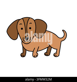Niedlicher Dackel-Hund Cartoon-Vektor isoliert illustriert. Glücklicher brauner Welpe Haustier-Charakter Linienkunst-Konzept. Kawaii-ästhetisches Pop-Sticker-Design-Banner Stock Vektor