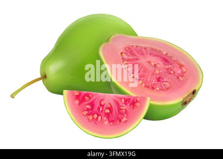 Guava-Frucht isoliert auf weißem Hintergrund mit voller Schärfentiefe Stockfoto