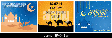 Frohes neues Hijri-Jahr. Frohes neues Hijri-Jahr 1447. Islamisches frohes hijrisches Neujahr. Flaches Vektor-Moderne Illustration Stock Vektor