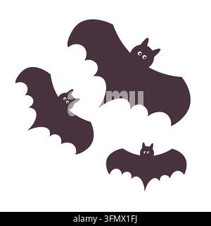 Drei schwarze Fledermäuse mit runden Augen, isolierte Vektor-Illustrationskonzept für Halloween Stock Vektor
