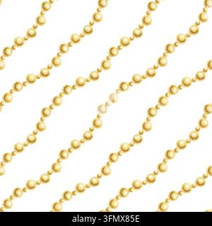 Aquarell nahtloses Muster mit eleganten goldenen Perlengirlanden auf weißem Hintergrund. Minimalistisches Weihnachtsornament für luxuriöse Textilien, Verpackung Stockfoto