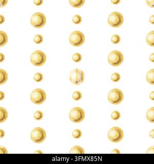 Aquarell nahtloses Muster mit eleganten goldenen Perlengirlanden auf weißem Hintergrund. Minimalistisches Weihnachtsornament für luxuriöse Textilien, Verpackung Stockfoto