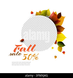 Herbstverkaufsvorlage mit farbenfrohen Blättern und einem Foto-Platzhalter. Dieses Herbstverkaufsdesign verwendet lebendige Blätter, um saisonale Di zu betonen Stock Vektor