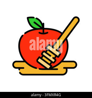 Minimale Apfel- und Honig-Ikone im Umrissstil. Bearbeitbare Vektorillustration geeignet für Rosh Hashanah, jüdisches Neujahr, jüdische Feiertage, Judentum, Jude Stock Vektor