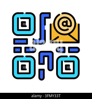 Minimale E-Mail-QR-Code-Symbol im Umrissstil. Bearbeitbare Strich-Vektorillustration geeignet für E-Mail-Sharing, QR-Code-Scannen, Kontaktinformationen, di Stock Vektor