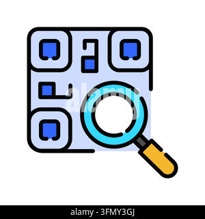 Minimales Such-QR-Code-Symbol im Umrissstil. Bearbeitbare Strich-Vektorillustration geeignet für QR-Code-Scannen, Suchfunktion, Codeerkennung, Stock Vektor