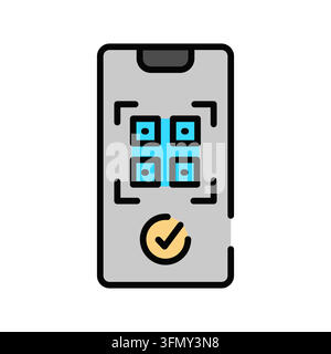Minimale Smartphone-QR-Code-Ikone im Umrissstil. Bearbeitbare Strichvektorillustration geeignet für QR-Code-Scannen, Mobilgeräte, digitale Kommunikation Stock Vektor