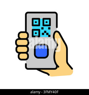 Minimale Telefon-QR-Code-Ikone im Umrissstil. Bearbeitbare Strich-Vektorgrafik geeignet für Telefonnummernaustausch, QR-Code-Scannen, Kontaktinformationen Stock Vektor