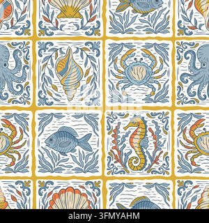 Mediterranes Meeresschindel-Muster Nahtloses Ornamentales Vektor Stock Vektor