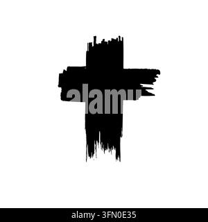 Religiöses Kreuz mit einem Pinsel gemalt. Handgezeichnet. Nicht KI. Vektorillustration. Stock Vektor