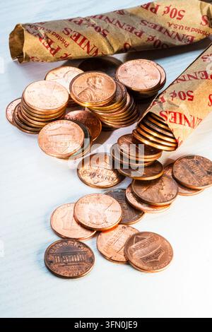 Kupfermünzen und Münzhüllen, 2026, Vereinigte Staaten Stockfoto