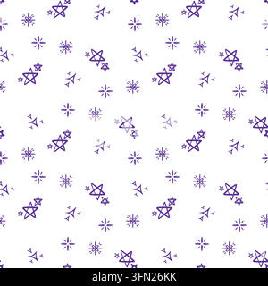 Lila umrandete Sterne und kosmische Doodle-Elemente, die in einem verspielten, sich wiederholenden Muster angeordnet sind. Perfekt für Teenager-Schlafzimmer-Tapeten, Jugendbekleidung Stock Vektor