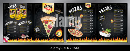 Klassische Retro Pfeffermönch Pizza-Restaurant-Menükarte Vorlage - Ledger 11x17 Zoll gefaltet auf US Letter 8,5x11 Zoll - Vektorillustration Stock Vektor
