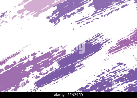 Eine abstrakte digitale Komposition mit lila und lebhaften violetten texturierten Pinselstrichen und dynamischen Farbspritzern diagonal auf einem sauberen weißen Hintergrund Stock Vektor