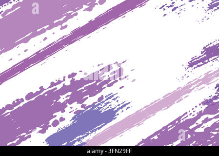 Eine abstrakte digitale Komposition mit orchideenlila und hellvioletten texturierten Pinselstrichen und dynamischen Farbspritzern diagonal auf einem sauberen Weißen Stock Vektor