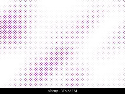 Ein lebendiges magentafarbenes Vektor-Halbtone-Muster mit einer dynamischen diagonalen Gradientenkonfiguration. Die Punkte skalieren sanft von dichten Clustern zu spärlichen l Stock Vektor