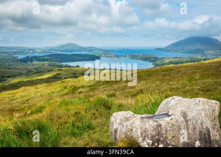 Wandern im Connemara-Nationalpark, malerischer Blick vom Diamond-Hill-Pfad, County Galway, Irland Stockfoto