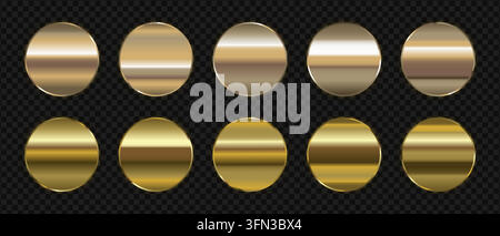 Sammlung von Goldknöpfen mit luxuriösen Abzeichen und Anstecknadeln mit metallenen Rahmen, perfekt für Premium-Webdesign, elegante UI-Elemente und Auszeichnungsembleme Stock Vektor