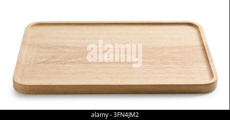 neues sauberes Holztablett isoliert auf weißem Hintergrund Stockfoto