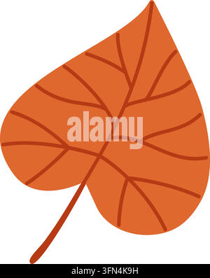 orange Lindenblatt, handgezeichnetes isoliertes Vektorelement. Gemütlicher flacher Stil, herzförmiges Herbstlaub als Asset für Thanksgiving, Grußkarten, warm, Mustererstellung und festliche Produktverpackungen. Stock Vektor