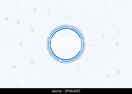 Leuchtender runder Rahmen mit eckigen elektronischen Spuren auf einem Linienhintergrund. Bearbeitbare Vektorillustration mit einer offenen Mitte. Stock Vektor