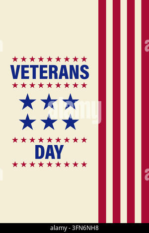 Veteranentag-Posterdesign mit roten und blauen amerikanischen Flaggenmotiven auf cremefarbenem Hintergrund Stock Vektor