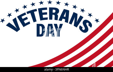 Veteranen-Tag-Banner mit blauem Text und Sternen auf weißem Hintergrund Stock Vektor
