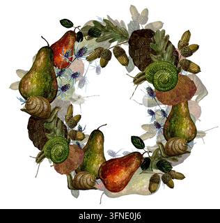 Aquarell Herbstblumen brauner gemütlicher Kranz Stockfoto
