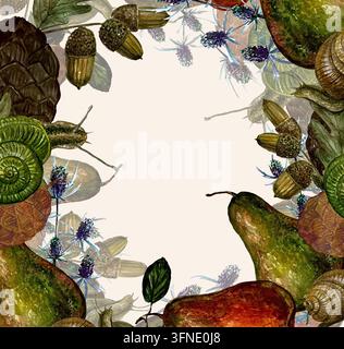 Vergrößerte Aquarell-Herbst-Geschenkkarten-Kranz Stockfoto