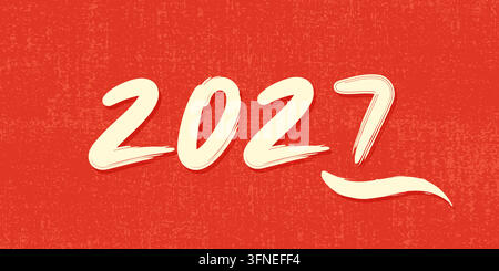 2027-Banner mit handgezeichneten Zahlen auf rotem Grunge-Hintergrund. Vektorillustration Stock Vektor