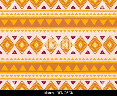 Handgezeichnetes nahtloses orangefarbenes Stammesmuster für Boho-Polstermaterial-Wandtapeten-Druck Stockfoto