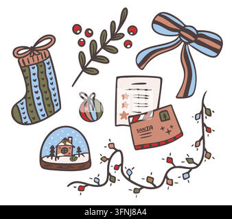 Weihnachtsfeiertags-Doodle-Sammlung Cliparts. Niedliche festliche Winterelemente isoliert. Vektor Hygge Stock Vektor