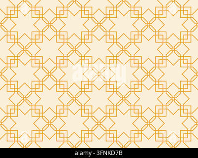 Ein nahtloses geometrisches Muster mit kunstvollen goldenen und orangefarbenen Linien in einem traditionellen islamischen Arabeskenstil auf einem weichen cremefarbenen Hintergrund Stock Vektor