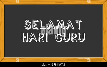 Tafel mit "Happy Teacher Day"-Text in indonesischer Sprache, Vektorillustration Stock Vektor