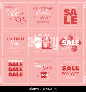 Satz von Weihnachtssale-Vorlagen. Verschiedene Sale-Banner für die Weihnachtszeit. Vektorillustration Stock Vektor