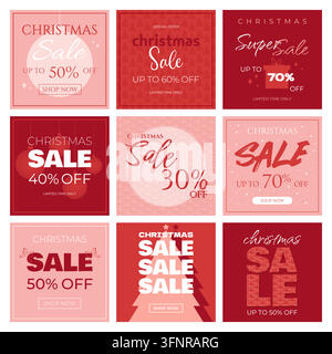 Sammlung von Weihnachtsverkaufs-Vorlagen. Verschiedene Verkaufsbanners für die Weihnachtszeit. Vektorillustration Stock Vektor