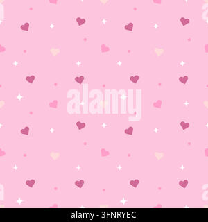 Verspieltes nahtloses Muster mit leuchtend rosa Herzen, weißen Glitzerpunkten und kleinen Punkten auf einem hellrosa Hintergrund. Perfekt für den Valentinstag, romantisches Geschenkpapier Stock Vektor