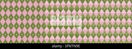 Geometrisches Harlekin-Muster-Set, Argyle-nahtloses Hintergrundmotiv mit rosa und grünen Diamanten. Minimalistisches Vektordesign Stock Vektor