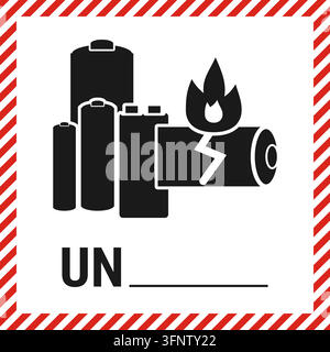 Lithiumbatterie-Hinweiszeichen für Lithiumbatterien, leeres UN-Nummer-Feld, rot schraffierter Rand, nach ADR 5.2.1.9 / IATA, 100 x 100 mm. Vektor-Illustration Stock Vektor